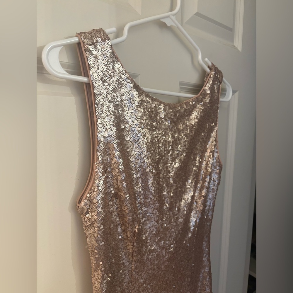 Lulu’s High Neck Cowl Back Maxi Sequin Dress, Gold/Tan, Size S - Picture 3 of 14
